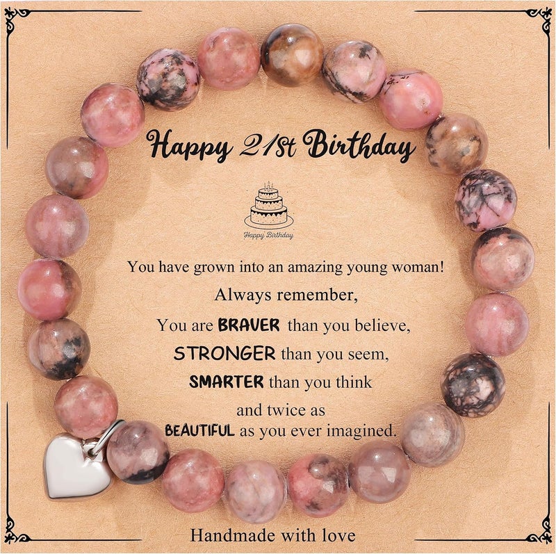 Yiyang 13th 16th 18th 21st 25th 30th 35th 40th 45th 50th 60th 65th 70th 75th 80th Birthday Gifts for Women, Natural Stone Bracelet Birthday Gifts for Women Mom Daughter Grandma Sister Coworker - Image 1